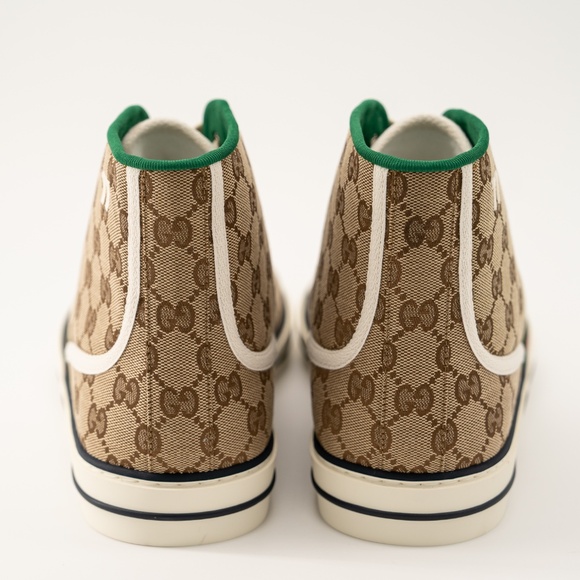 size 10.5G 11 US Gucci GG Canvas Tennis 1977 Beige Hight Top - Picture 5 of 14